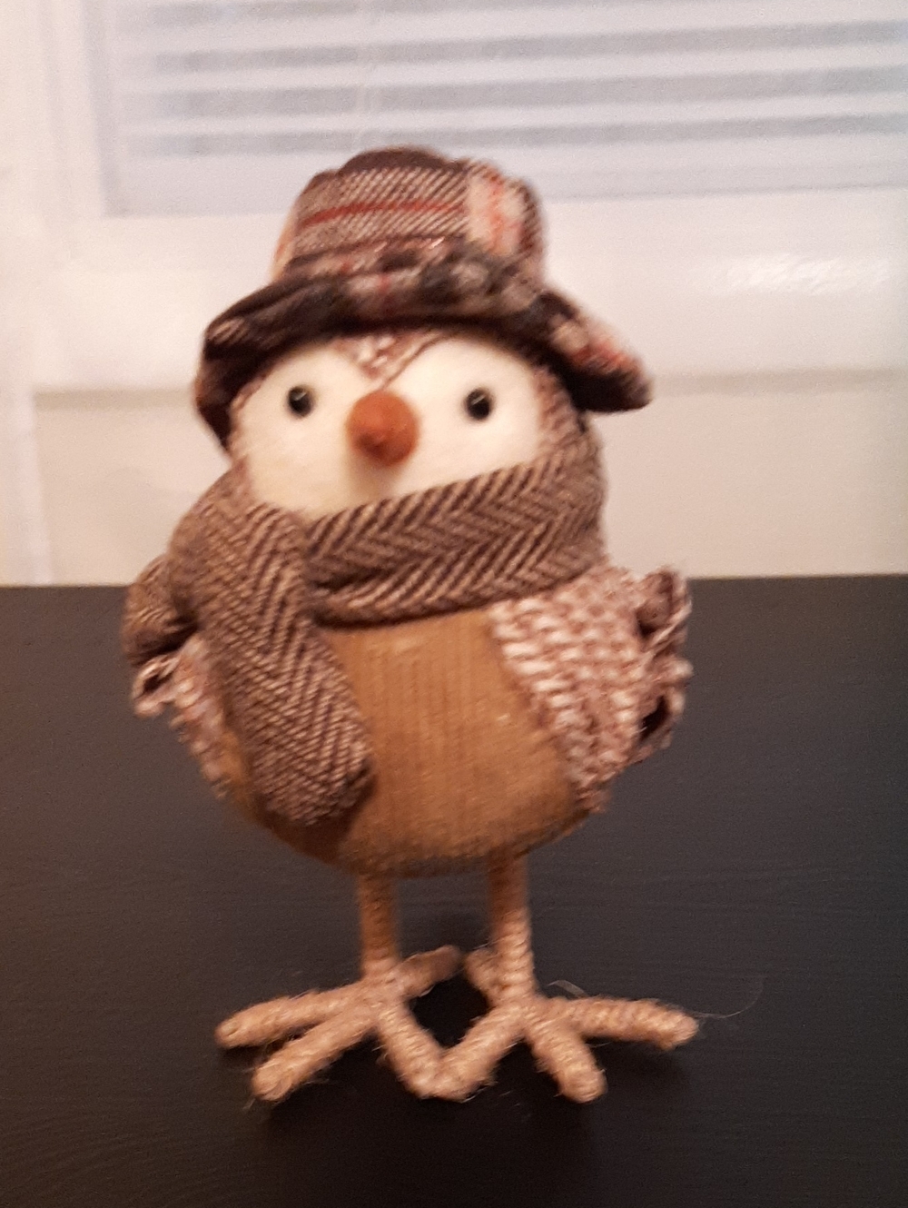 Hyde & EEK Brown Fabric Fall/Winter Bird Figurine with Scarf and Hat